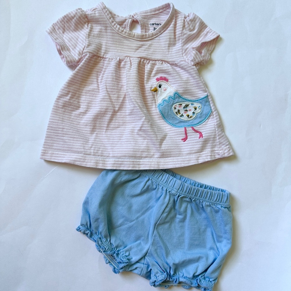 Carter's Baby Girl Outfit Pink Blue Set Size 3M
